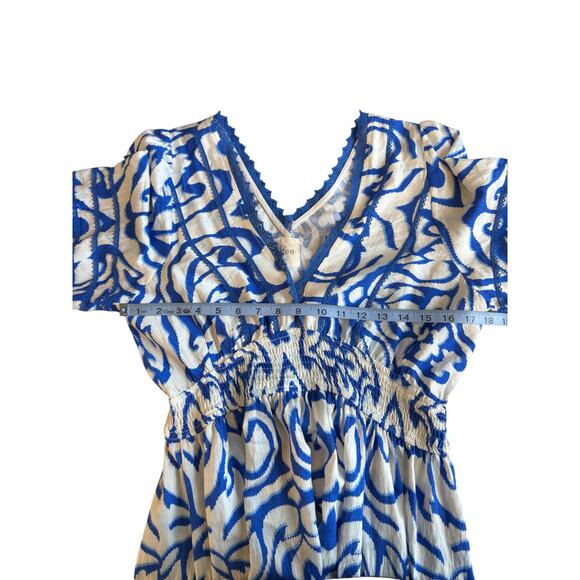 Umgee Dress Blue White V-Neck Whimsical Dainty Boho Chic Bohemian Lace Large - Picture 9 of 12